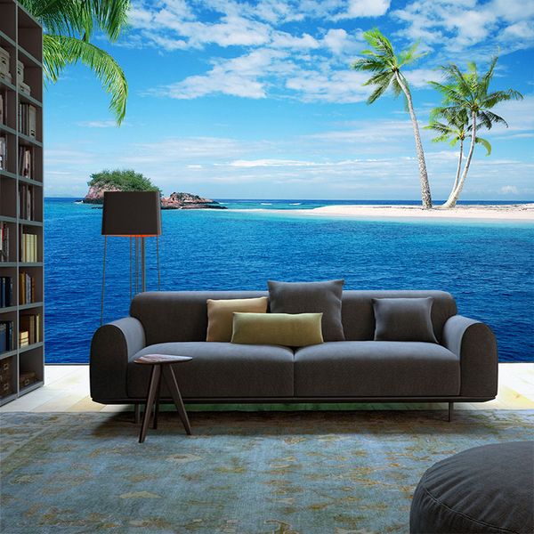 

3d beach landscape mural wallpaper living room sofa bedroom background decor wallpaper overall non-woven tv wall