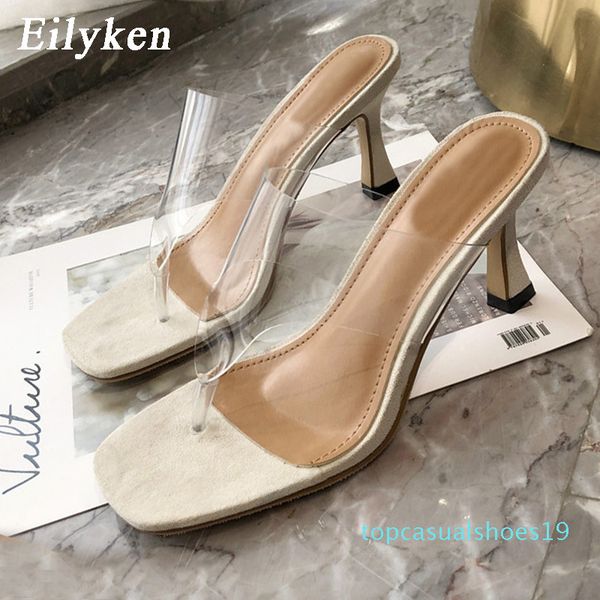 

eilyken women's slippers transparent pvc pinch narrow band women gladiator sandal fashion ladies flip flops thin high heels, Black