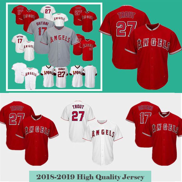 

los angeles men's baseball jerseys angels 27 mike troutpopular 17 shohei ohtani 2018-2019 new, Blue;black