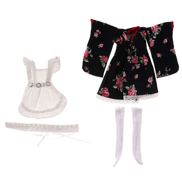 

japanese kimono white apron stockings set for 1/6 bjd sd bb girl luts dolls