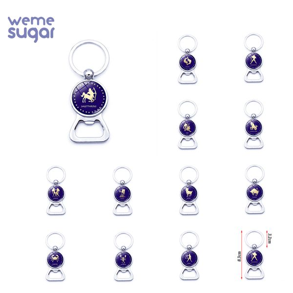 

weme 12 zodiac sign bottle opener keychain constellation beer cap lifter aquarius taurus leo key chains rings birthday gift, Silver