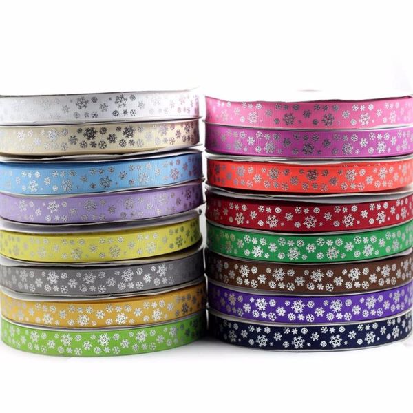 

7/8" 22мм рождество серебряная фольга снежинка модели печатных grosgrain ленты аксессуары для волос diy ручной диапазон волос 100yards / рул, Slivery;white