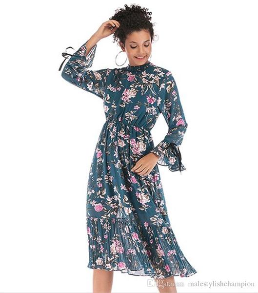 

luxury womens printed dress designer floral chiffon dresses womens casual clothing, Black;gray