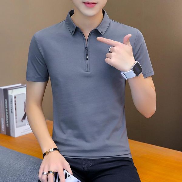 

browon summer fashion 2019 mens tshirts summer cotton t shirt men short sleeve turn-down collar korean style men t shirt, White;black