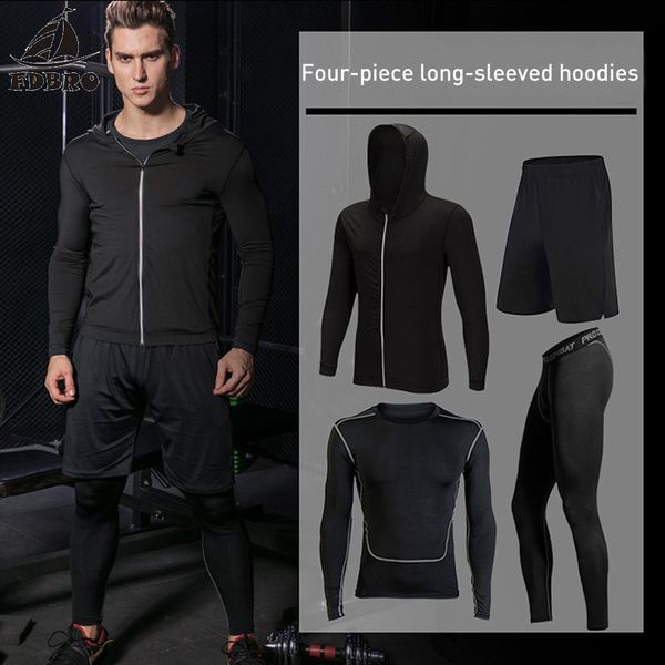 

fdbro gym tights sports men's compression sportswear suits training clothes suits workout jogging sports clothing tracksuit, Black;blue