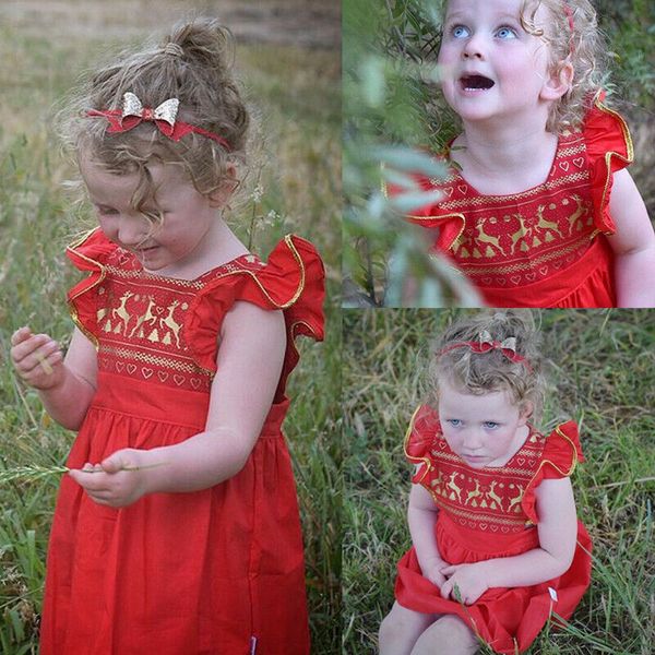 

Christmas Sleeveless Kids Baby Girls Deer Pageant Party Princess Tutu Dress Fashion Baby Girls Lovely Clothes