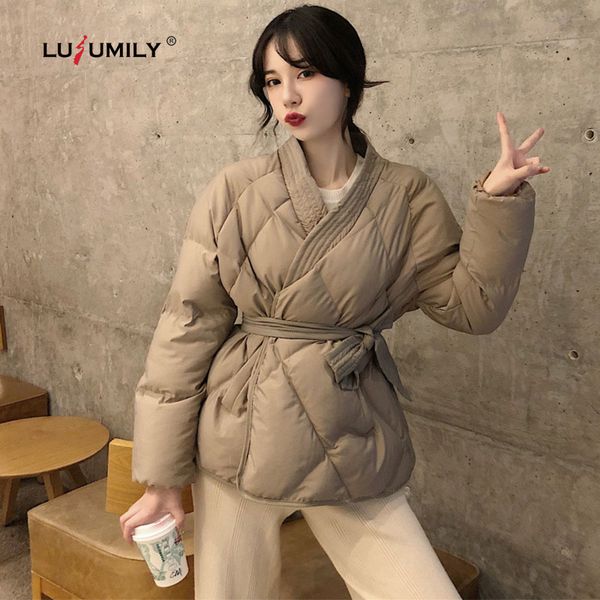 

lusumily fashion style women winter solid sashes coat female loose thick new arrivals outwear sweet women jackets, Black