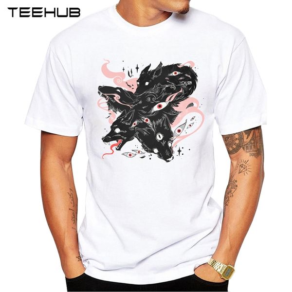 

new arrivals 2019 teehub cool men's fashion magic wild wolf design t-shirt short sleeve o-neck hipster tee, White;black