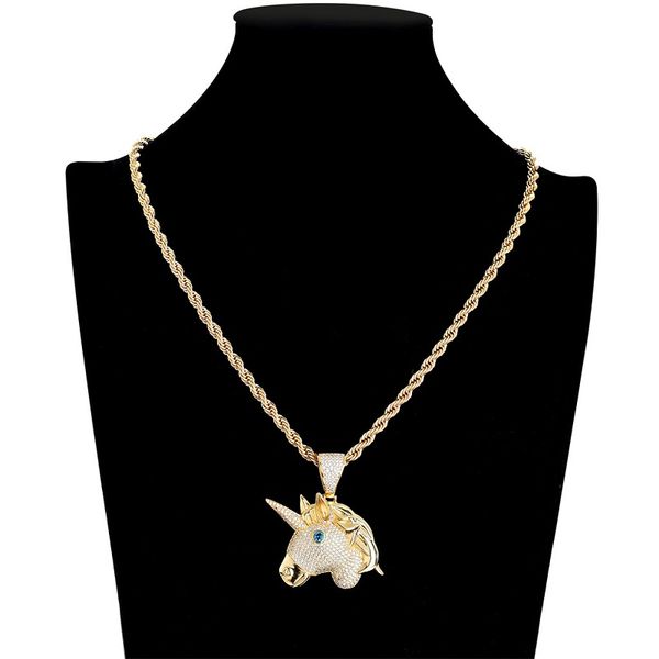 

fashion- hip hop necklace new gold unicorn pendent necklaces ice out gold plated pendant necklce hiphop jewlery, Silver