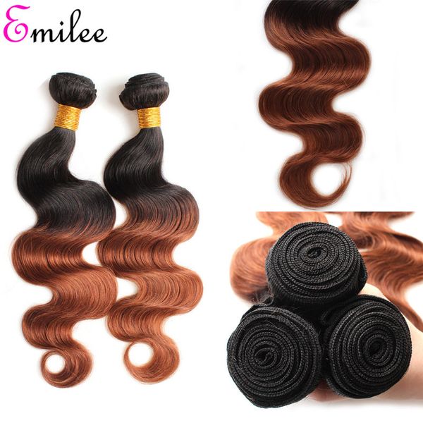 

emilee peruvian brown body wave human hair extensions 1b/30 color ombre hair 10-24 inch 1b 30 remy hair weaves bundles, Black