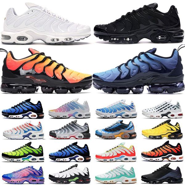 

2020 tn plus mens running shoes triple black white hyper blue voltage purple rainbow fly knit men women run utility sports sneakers trainers