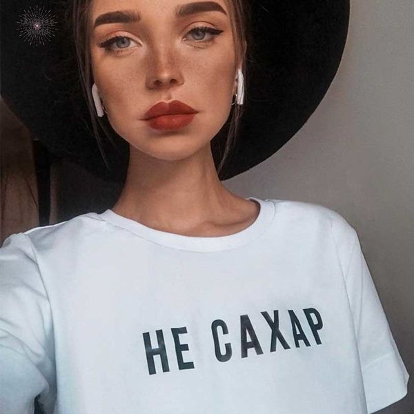 

not sugar female t shirts 2019 polyester spring new russian inscription womens short sleeve casual print tees, White