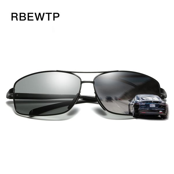 

rbewtp aluminum magnesium frame square lens pchromic polarized sunglasses men driving day and night vision sun glasses, White;black