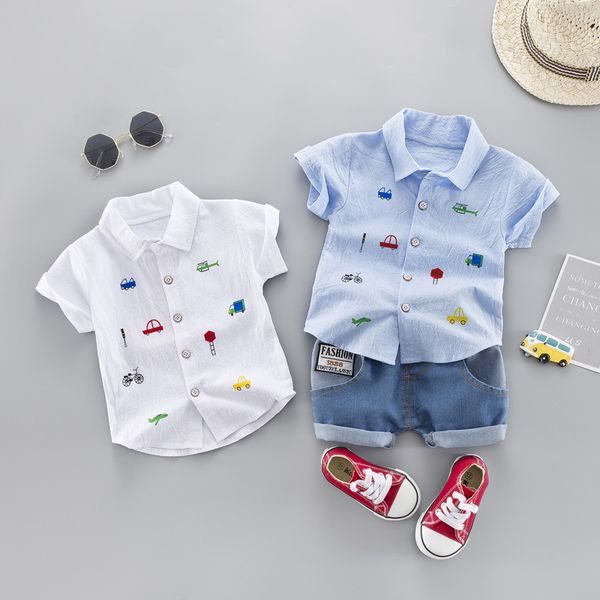 

baby boy shirt summer clothing set car infant shirts jeans 1 2 3 4 years children clothing boys outfit t200607, White