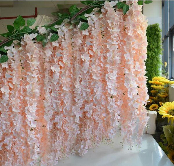 Decorazioni di nozze di glicine artificiale appeso Fiori di seta Fiori decorativi di viti Fiore artificiale fatto a mano di grande qualità lungo 164 cm