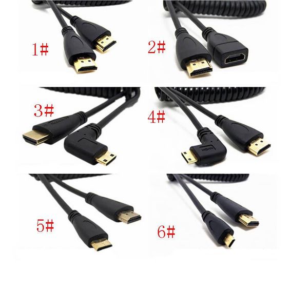 

hdmi to right angle mini hdmi micro spring curl flexible cable v1.4 dslr hd video cables