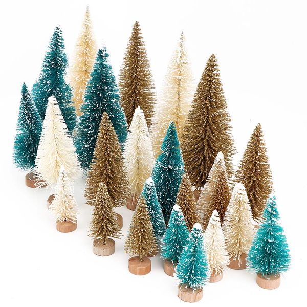 

8pcs small diy christmas tree fake pine tree mini sisal bottle brush christmas santa snow frost village house