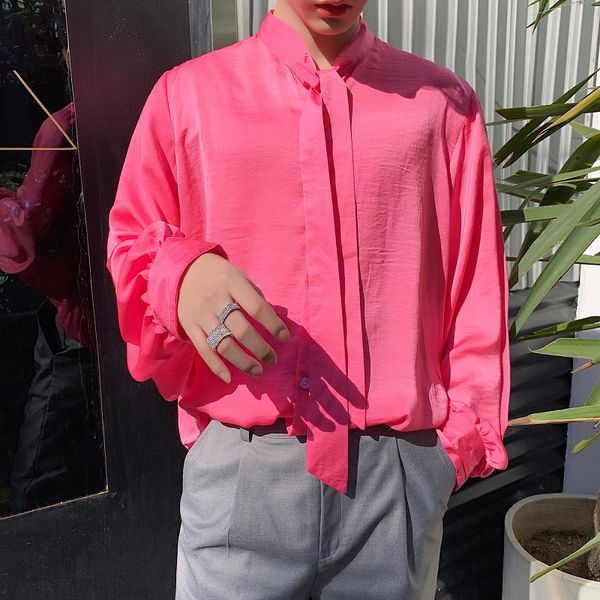 

male women streetwear hip hop party lovers dress shirt women long sleeve loose tie bow collar casual fashion pink shirts, White;black