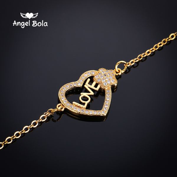 

lovely micro cz zircon love charm bracelet femme adjustable chain family christmas bracelets jewelry for women girls, Black