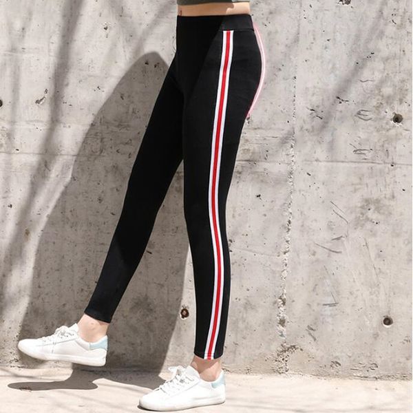 

leggings women new 2019 autumn women cotton side stripe casual leggings high waist fitness leggings sporting pants casual womens trousers, Black