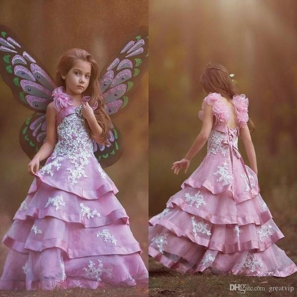 

angel purple flowers girls dresses spaghetti lace up applique beads tiered skirts princess birthday party gowns prom dress pageant gowns, White;blue