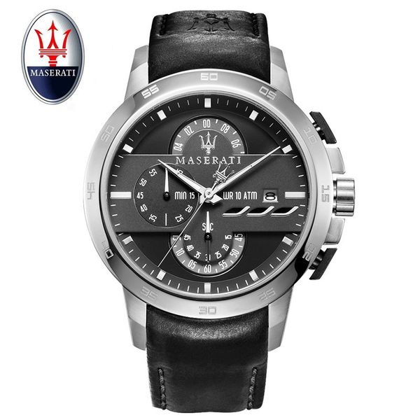 

maserati brand quartz leather automatic tourbillon sports fashion casual waterproof men's watch c19010401, Slivery;brown