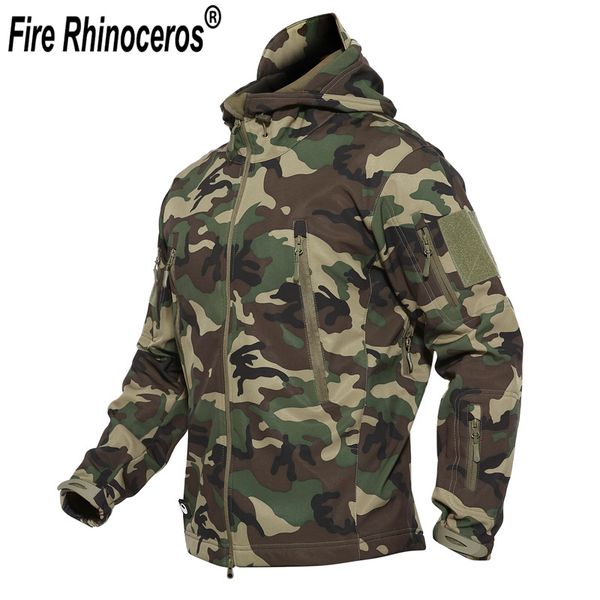 

dropshipping outdoor tactical softshell fleece jacket men's waterproof hunting and hiking jacket warm hooded army coat, Blue;black