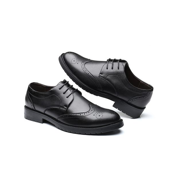 

new dress shoes men brock carving men's shoes head layer business office dress casual british men's pu leather, Black