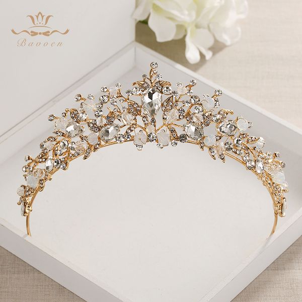 

fashion brides crystal tiara crown gold headpieces rhinestone wedding hair accessories t190628, Golden;white