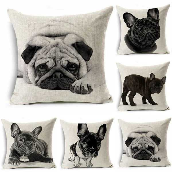 

4pcs pillow cover cute fa dog fighting animal series decoration for home flax pillow holder home sofa cushion festival