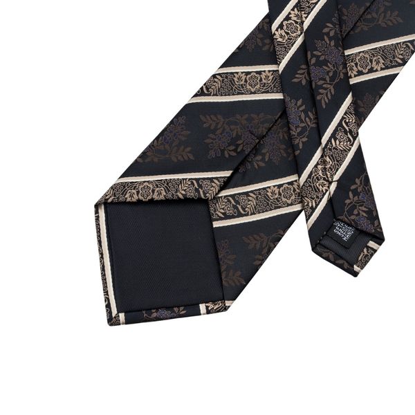 

sn-798 black bisque mediumblue striped tie hanky cufflinks sets men's 100% silk ties for men formal wedding party groom, Black;blue