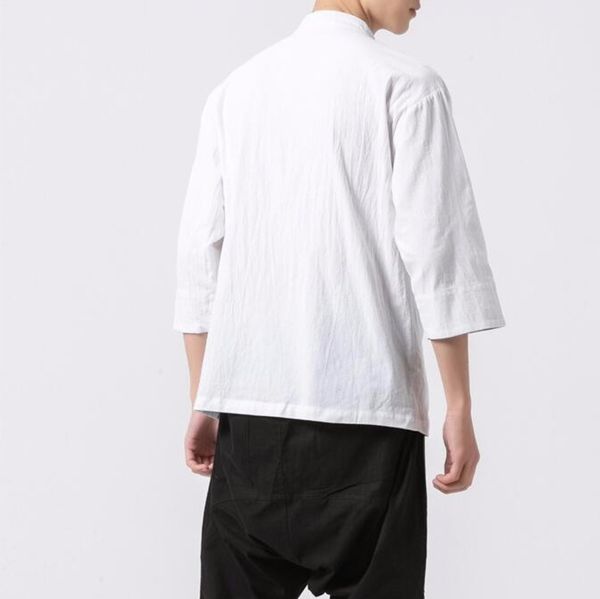 

#4497 2019 in national customs cotton man pankou leisure time shirt will code flax embroidery tang costume male, White;black
