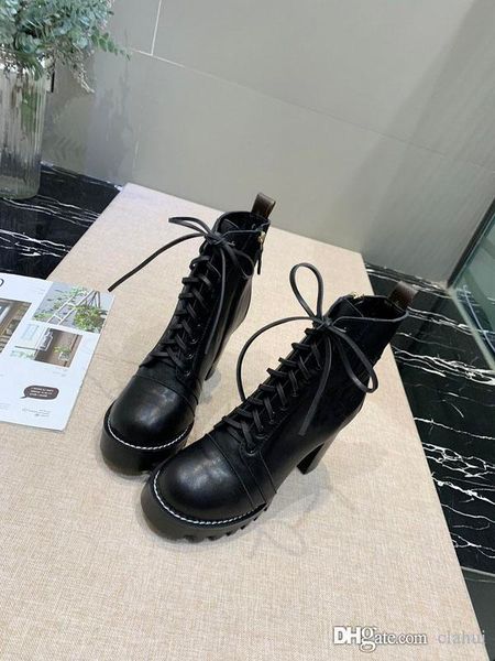 

new luxury short boots leather ankle boots women high heel 8cm chunky heel winter women shoes martin boots designers w1, Black