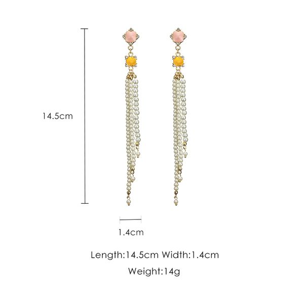 

2019 new fringed faux pearl niche temperament retro long earrings female j190628, Golden