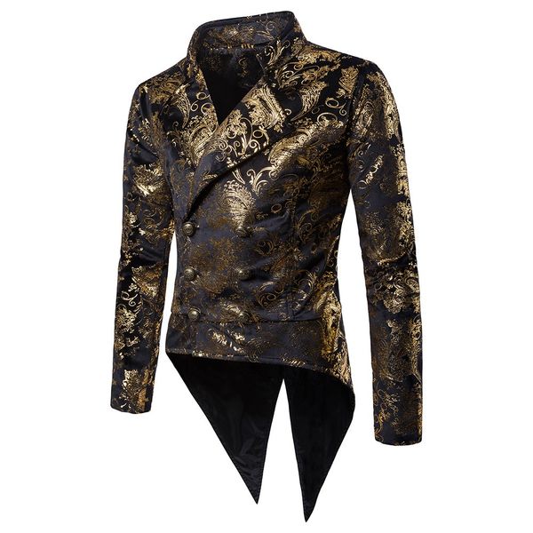 

men elegant gold floral single button tuxedo blazer slim fit stage casual wedding party club wear dress coat blaser masculino #3, White;black