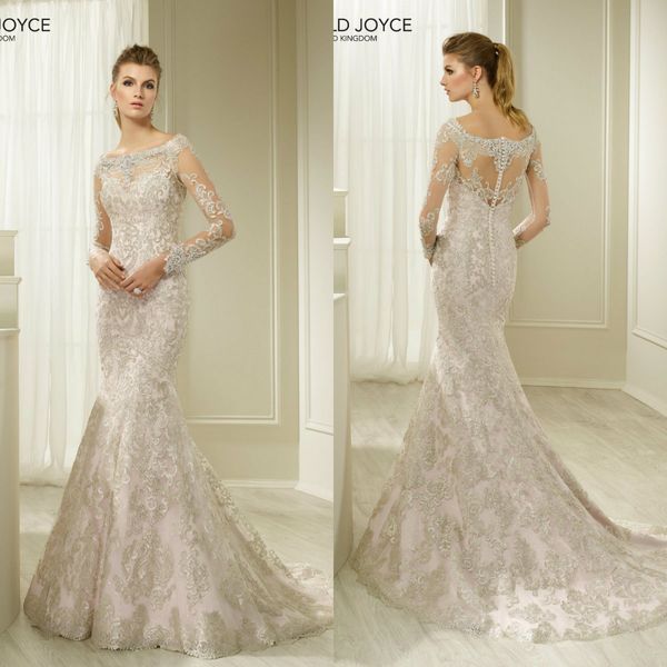 

2019 lace mermaid wedding dresses bateau neck appliqued sweep train beaded boho wedding dress bridal gowns custom made plus size dress, White