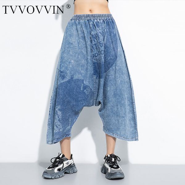 

loose blue pattern printed thin wide leg jeans high waist loose women trousers fashion tide spring autumn 2020 yn60