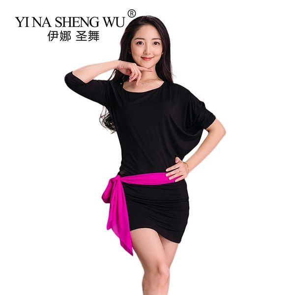 

adults belly dance practice clothes new exercise suit spring & summer modal balady belly dance inclined shoulder dancewear, Black;red