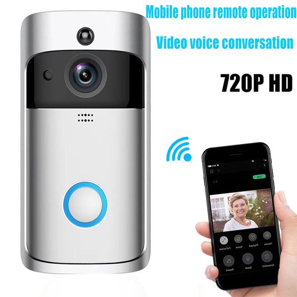 

2019 new smart home v5 wireless camera video doorbell 720p hd wifi ring doorbell home security smartphone remote monitoring alarm door senso, Black;white