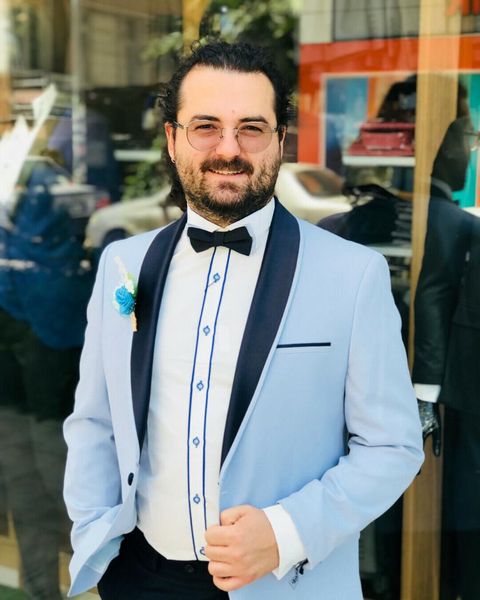 

sky blue men's suit tuxedo wedding jacket with pants pant costume costume homme suit men terno masculino, White;black