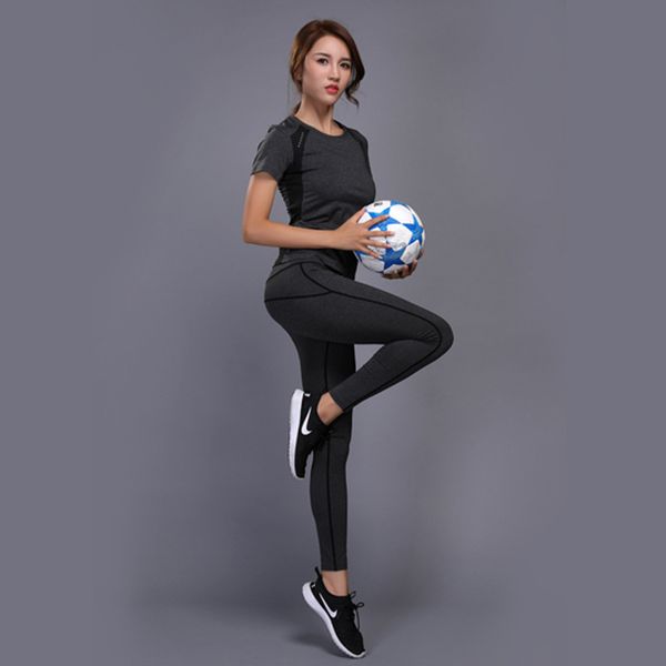 

gxqil women tracksuit sportswear woman sport suit gym yoga fitness set sport t-shirt leggings running jogging female clothes, White;red