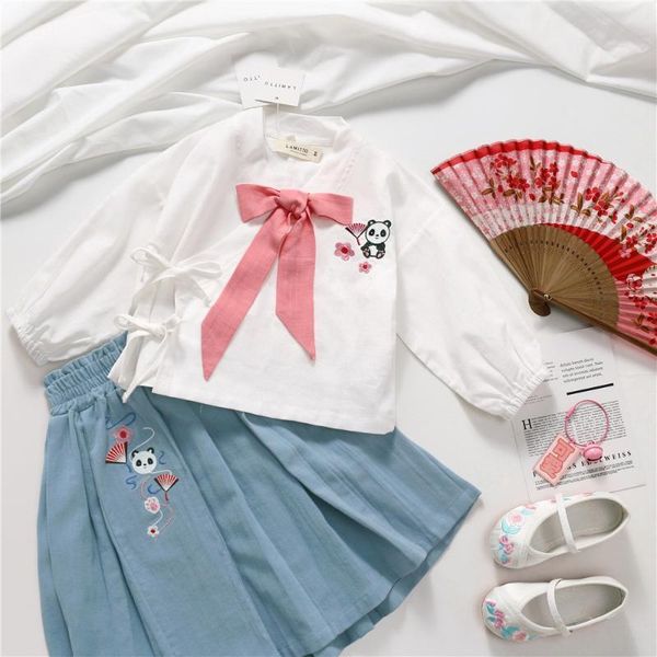 

tonytaobaby novelty mandarin collar children's sets autumn dress new kids fascinating chinese hanjacket suit girls clothes, White