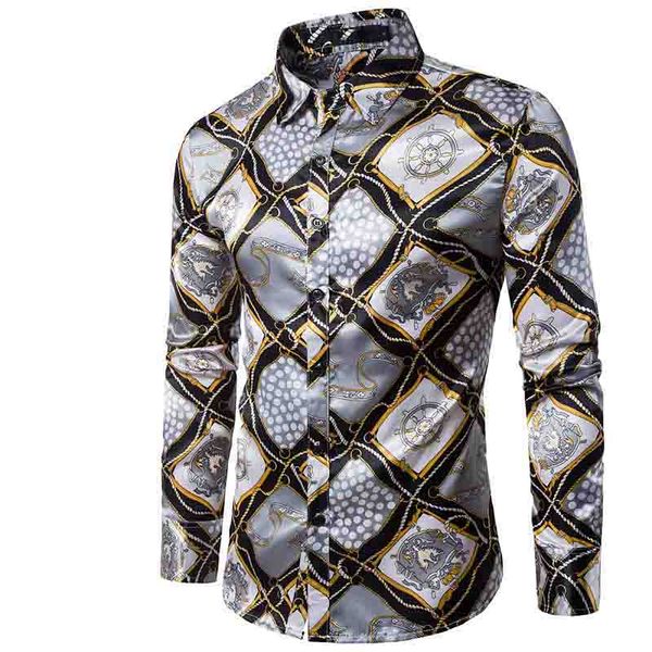 

New 2018 Fashion autumn winter foreign trade personality printing men long sleeve shirt Club European shirt male dress shirts