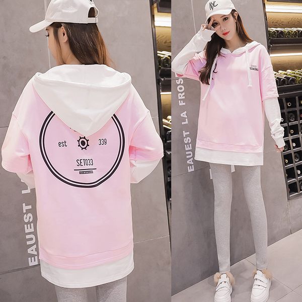 

maternity sweatshirts spring autumn sport casual clothes for pregnant women sweet pregnancy patchwork hoodies set, White