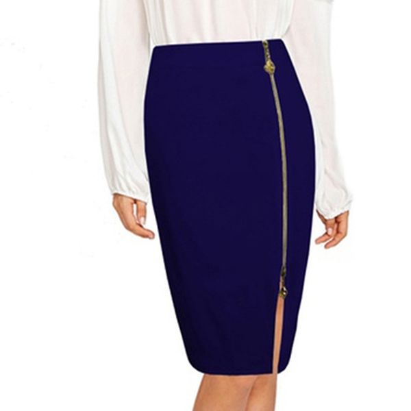 

autumn skirt skirts women saia ol office skirt knee length high waist straight side zipper solid pencil saias lolita faldas, Black