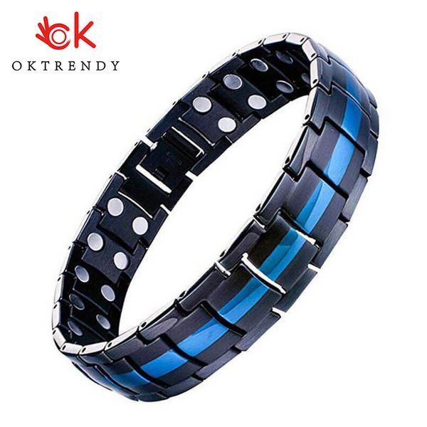 

oktrendy men's health magnetic bracelet for men black plated stainless steel bangle magnet germanium therapy bracelets dropship