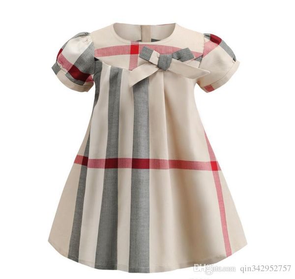 

2019 new popular fashion girls dress short sleeve plaid pattern designer summer korean style apron kids clothing dress, White