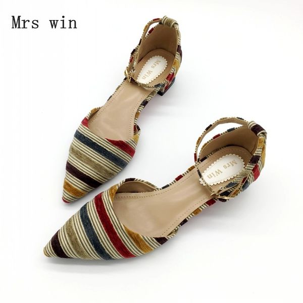 

2019 shoes women fashion female pumps stripe shallow square heel buckle strap summer ladies work shoes footwear plus size, Black