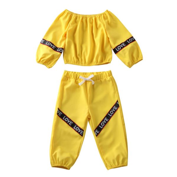 

new valentine's day 2pcs kid baby girl clothes off-shoulder t-shirt+long pants casual outfits, White