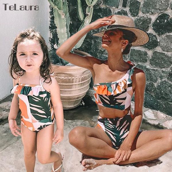 

matching family bathing suits mother girl bikini swimsuit for mom and daughter swimsuits female children baby kid beach swimwear, White;black
